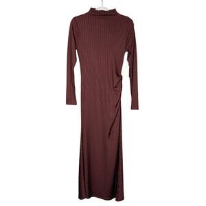 NWT Good American Ribbed Funnel Neck Maxi Dress - stretchy form fitting size M